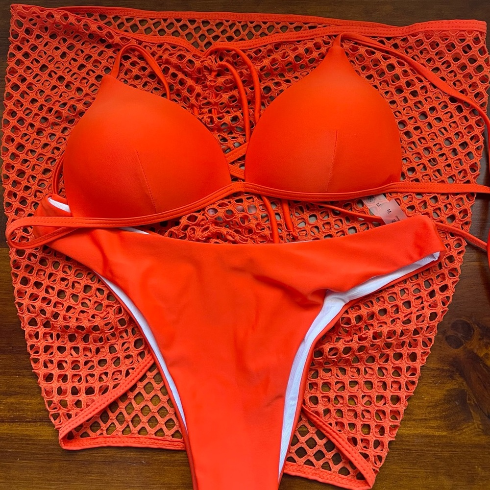 Bright Orange 3 piece bikini